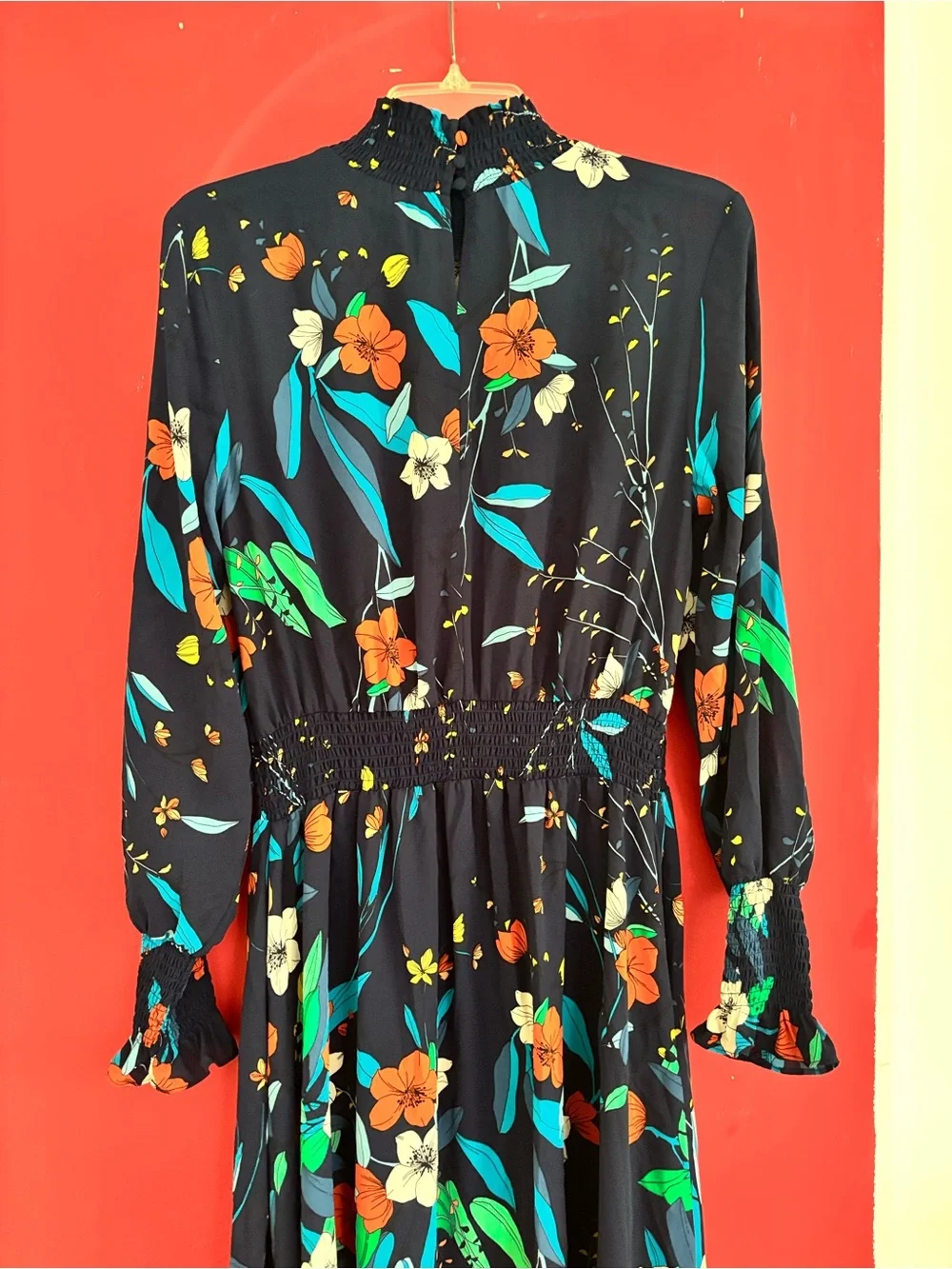 Nanette Lepore Navy Floral Maxi Dress with Teal & Orange Accents